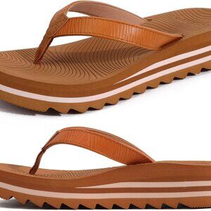 Women’s Flip Flops Faux Leather Platform Sandals Summer Slip On Beach Shoes